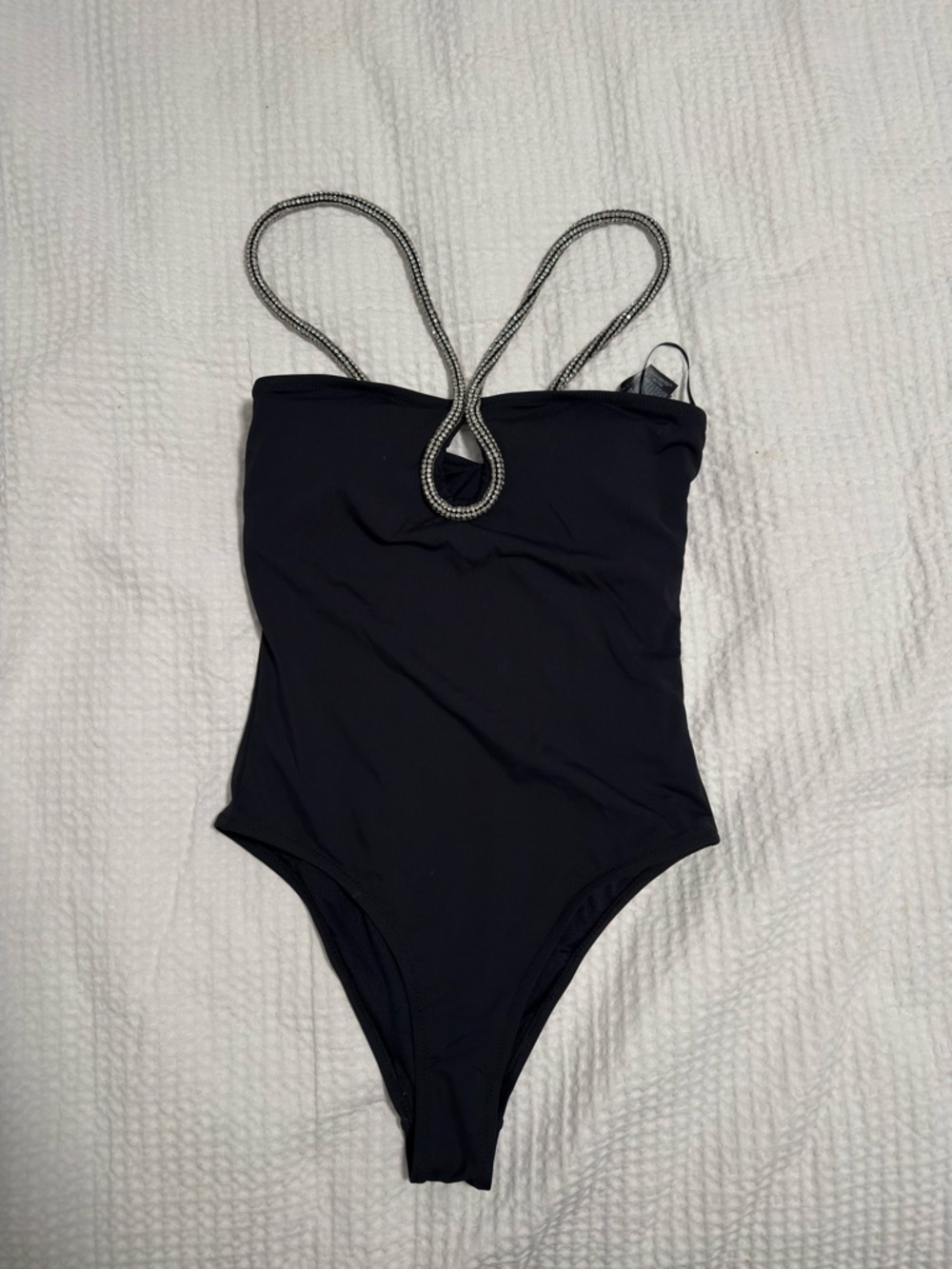 Zara Black One-Piece Swimsuit with Beaded Straps